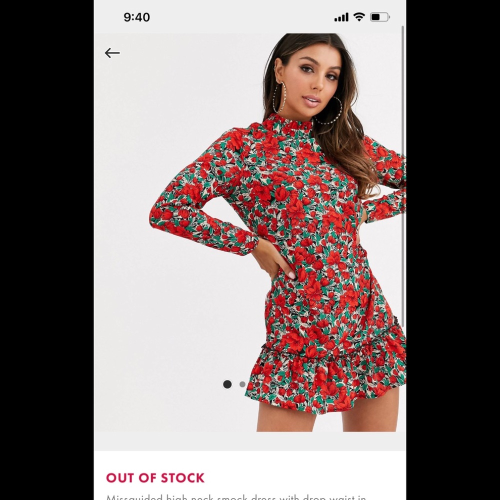 Misguided from ASOS high neck smock dress with drop waist in floral print